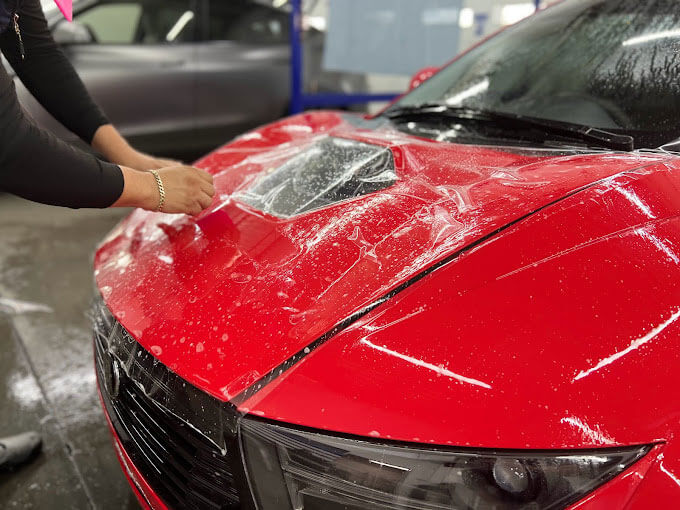 Satin Finish PPF converting a Parker gloss vehicle to permanent satin matte with paint protection in one layer